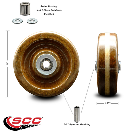 Service Caster SCC - 5" High Temp Phenolic Wheel w/Roller Bearing - 3/8" Bore -400 lbs Capacity SCC-PHRHT515-38